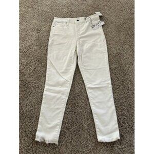 Frayed Denim Women's White High Rise Frayed Hem Skinny Ankle Jeans Pants Size 28